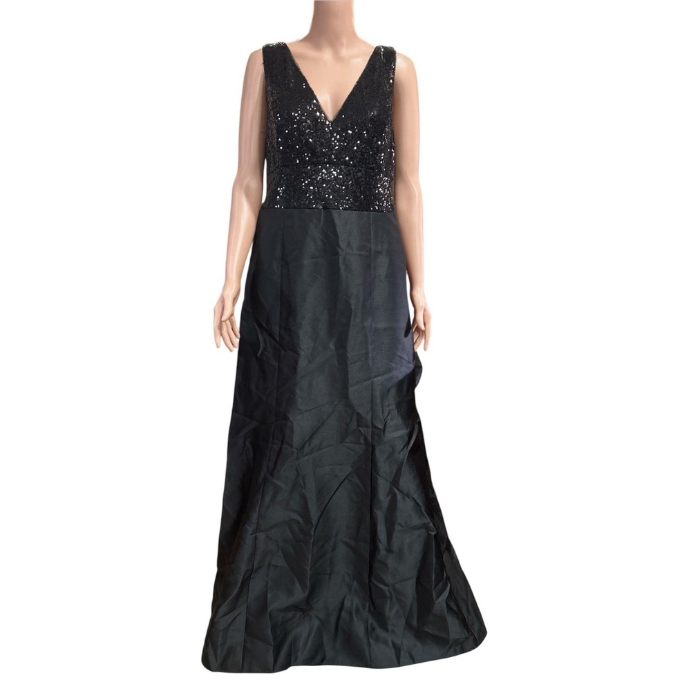 Adrianna Papell Women’s Dress Size 14 Black Sequin Mikado Gown AP1E207372